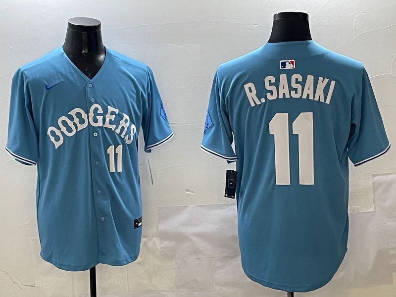 Men Los Angeles Dodgers 11 R.Sasaki Light Blue Joint Name 2025 Nike MLB Jersey style 7